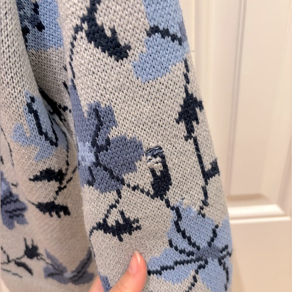 Club Monaco 100% wool blue grey floral cardigan - Picture 9 of 9